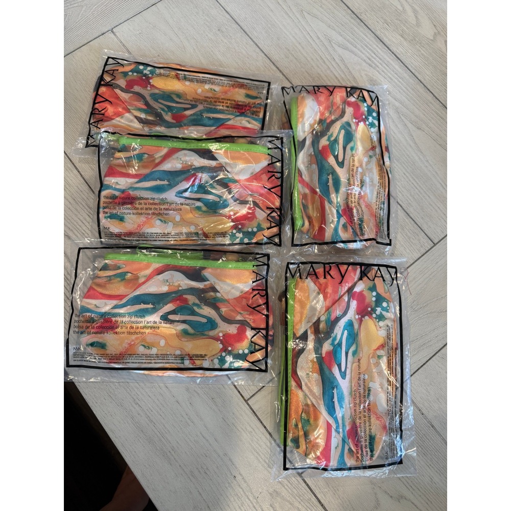 Mary Kay Art of Nature Collection Zip Clutch Lot  5 Multicolor Marble Makeup Bag